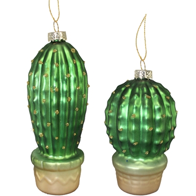 Potted Cactus Glass Ornament