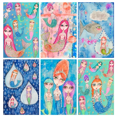 Watercolor Mermaids Mini Matchbox Asst 60Pk
