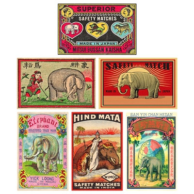-Vintage Elephants Mini Matchboxes 60Pack