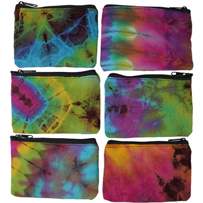 Tie-dye coin purses with zipper.