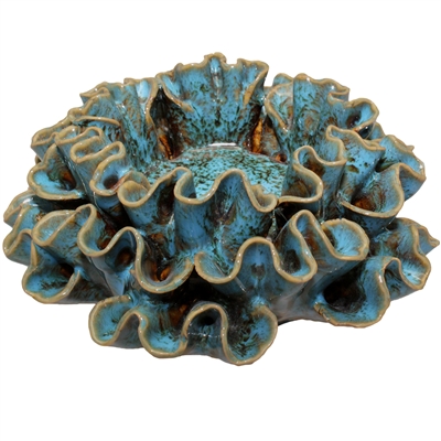 Ribbon Flower Blue Ceramic Tealight Holder