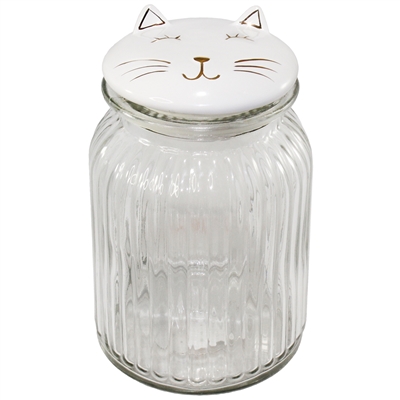 Smiley Cat Glass Jar