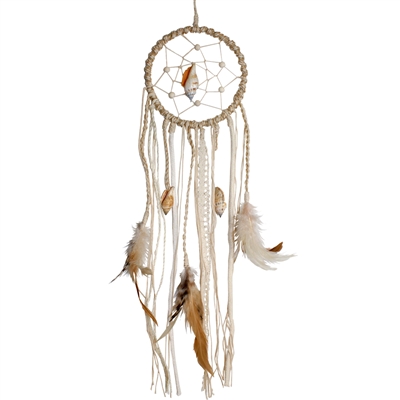 Dream catcher with shells, lace and feathers