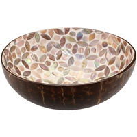 Coconut Bowl Mother of Pearl Hearts Inlay