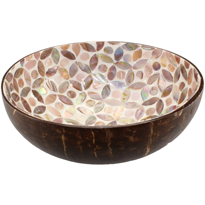 Coconut Bowl Mother of Pearl Hearts Inlay