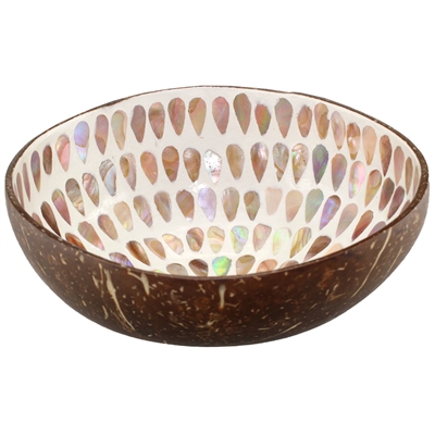 Fair Trade Coconut Bowl with Mother of Pearl Inlay Style B Cyan Blue 