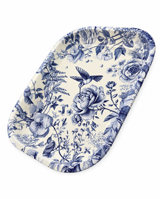 Blue Toile Hummingbird Metal Tray