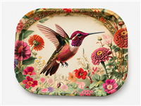 Hummingbird Zinnias Metal Tray