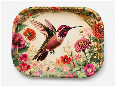 Hummingbird Zinnias Metal Tray