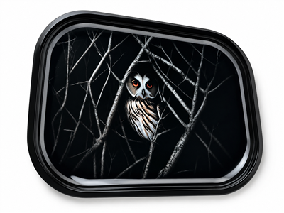 Owl Branches Flat Metal Tray