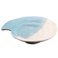 Nautilus Shell Dish Porcelain White & Blue