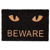 Beware Cat Black Door Mat