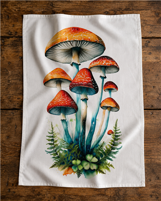 Tea Towel Watercolor Mushroom