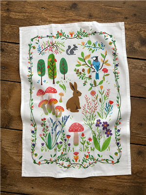 Tea Towel Woodland Folkart
