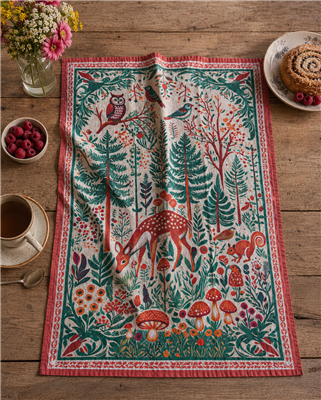 Tea Towel Folk-Art Forest