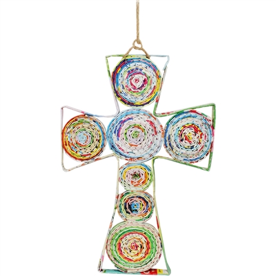Recycled Magazine Cross Ornament