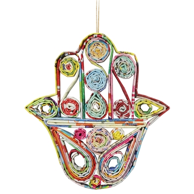Recycled Magazine Hamsa Ornament