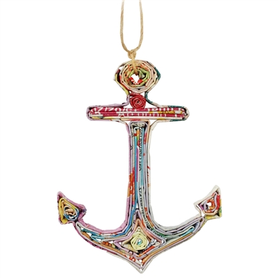 Recycled Magazine Anchor Ornament