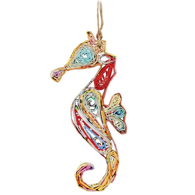 Recycled Magazine Seahorse Ornament
