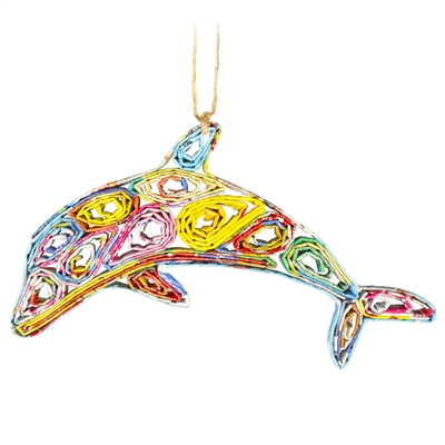 Recycled Magazine Dolphin Ornament
