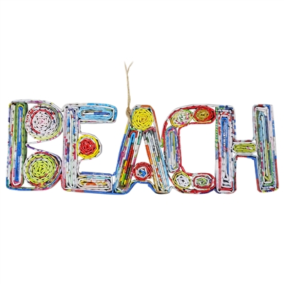 Recycled Magazine Beach Word Ornament