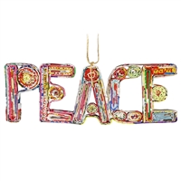 Recycled Magazine Peace Word Ornament