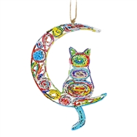 Recycled Magazine Cat & Moon Ornament
