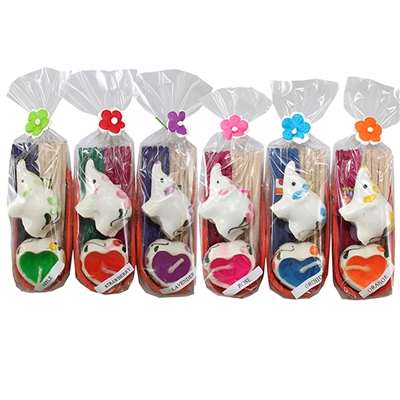 -Ceramic Heart Candle w/Elephant and Incense 1Dz
